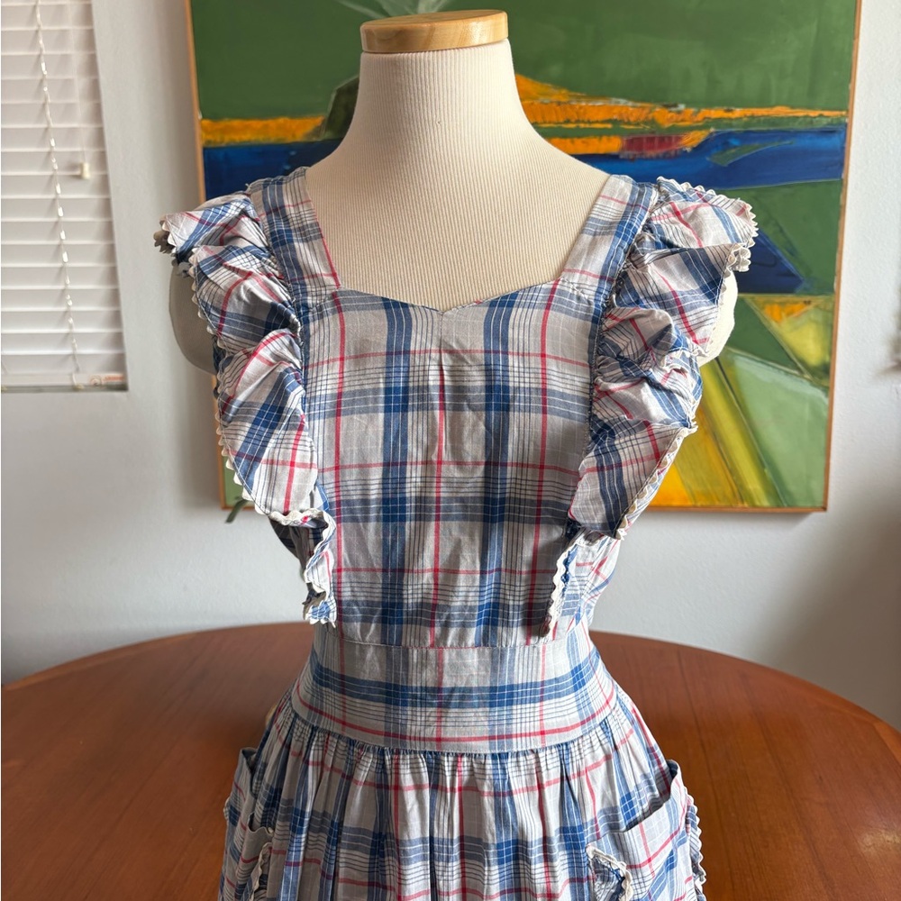Vintage 50’s Plaid Ruffle Apron Dress - Picture 3 of 12